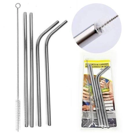 Canudos Reutilizáveis Inox com Esponja - Conjunto com 4 Unidades