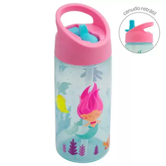 Garrafa Infantil Sereia com Canudo Retrátil 400ml - Buba