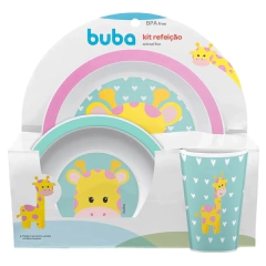 Kit Refeição com Prato, Bowl e Copo Animal Fun Girafa - Buba