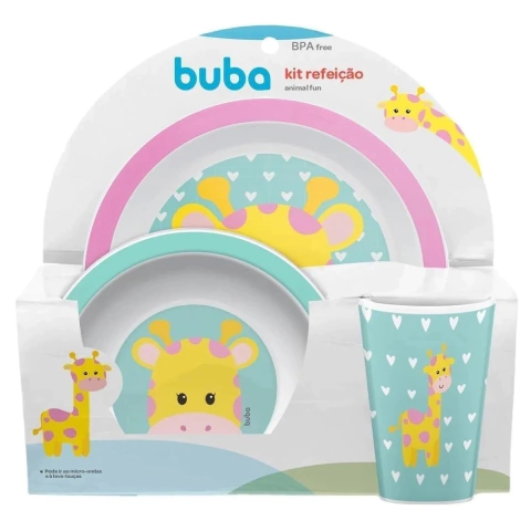 Kit Refeição com Prato, Bowl e Copo Animal Fun Girafa - Buba