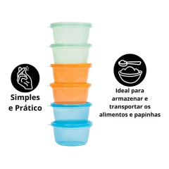 Kit com 6 Potinhos Coloridos Para Papinha - Buba - Babador com Amor