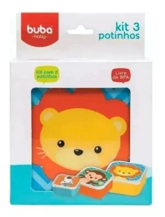 Kit com 3 Potinhos Coloridos Animal Fun - Buba - Babador com Amor
