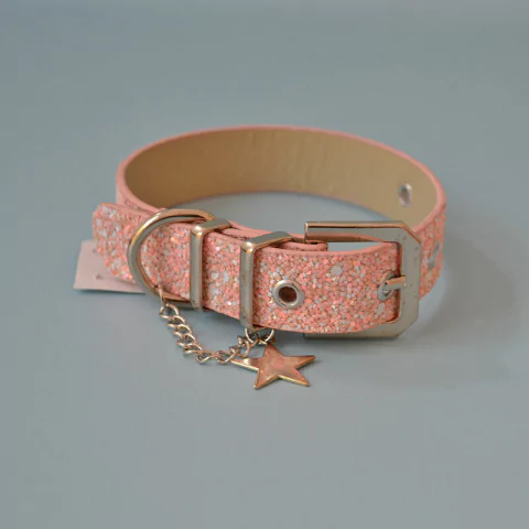 Collar Hebilla Para Perro Modelo Brillo Rosa