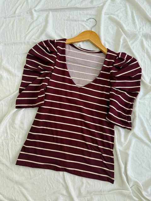 REMERA CUELLO V MANGA TABLEADA *MODAL SOFT RAYADO*