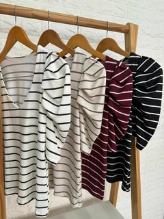 REMERA CUELLO V MANGA TABLEADA *MODAL SOFT RAYADO* - comprar online