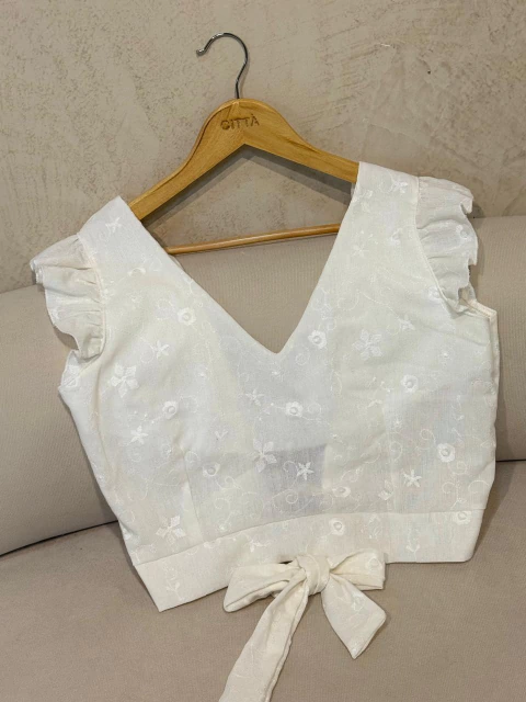 TOP V ESPALDA LAZO *LINO BORDADO* - comprar online