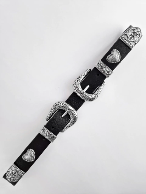 Cinto Western Brittany Prateado Duas Fivelas - comprar online