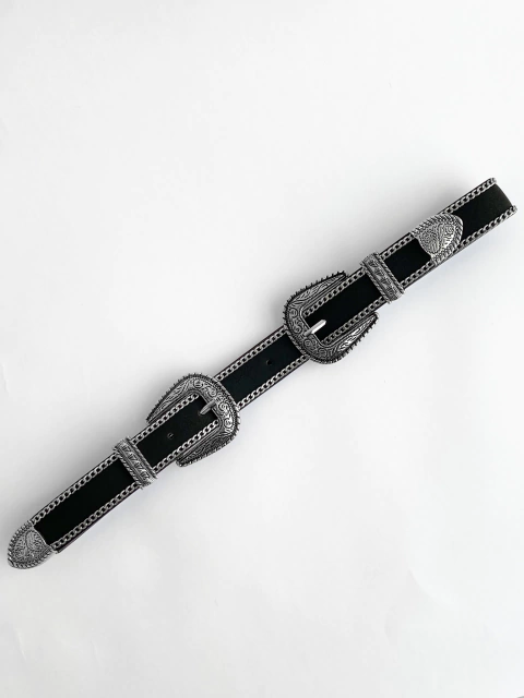 Cinto Western Lia Duas Fivelas Prateado