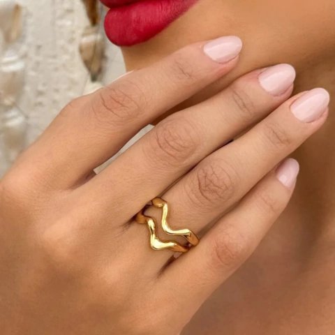 Anel Banhado Duplo Ondulado