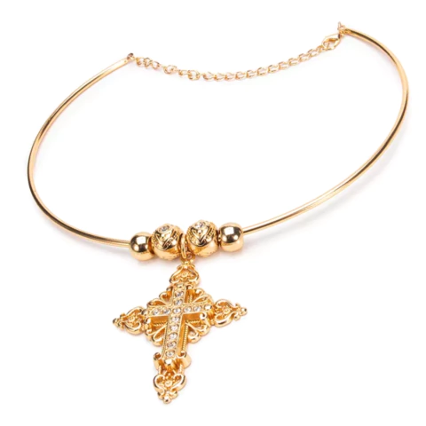 Choker Crucifixo Arabescado Banhado