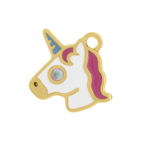 Pingente Unicórnio com Strass e Resinado Rosa