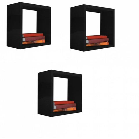 Kit 3 Nicho Decorativo 45x45x15 Cm Preto Em Mdf