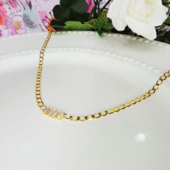 Choker De Corrente Chapada Com Zircônias Ao Centro Folheado A Ouro 18k - BIDU SHOP