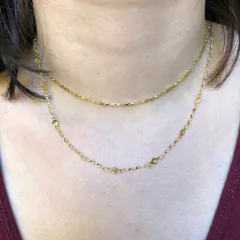 Colar Duplo Corrente Lisa Corrente Trabalhada Folheado Ouro - loja online