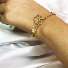 Pulseira Com Patinhas De Cachorro Folheado Em Ouro 18k - comprar online
