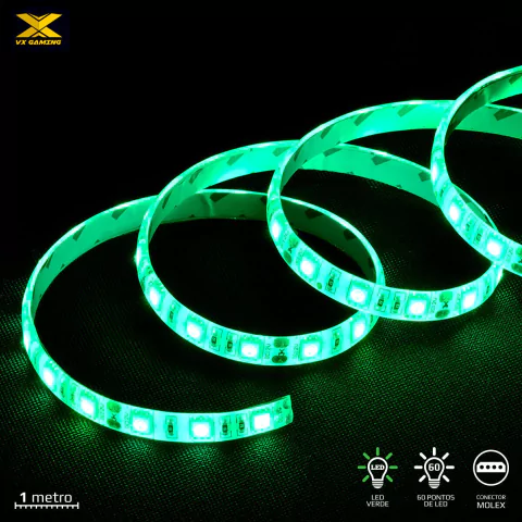 Fita De Led Vx Gaming Verde Com Conexão Molex 60 Pontos De Led 1 Metro - Ldm1