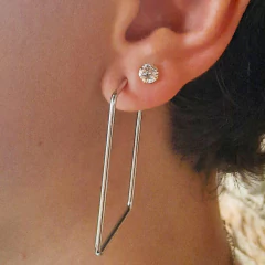 Brinco Argola Grande Retangular Folheado Em Ródio Branco - comprar online