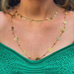 Colar Longo Com Bolinha E Flor Folheado Em Ouro 18k - comprar online