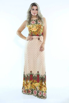 Vestido Longo Viscolycra Madrid Estampado Bege