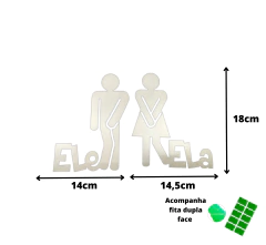 Plaquinha Para Banheiro Ele Ela Par Kit 2 Peças Branco - BIDU SHOP