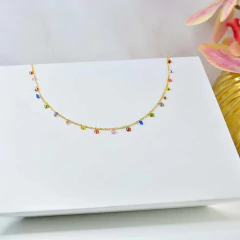 Choker Com Zircônias Coloridas Folheado Em Ouro 18k