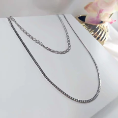 Colar Duplo Com Correntes Grossas Folheado Em Ródio Branco - loja online