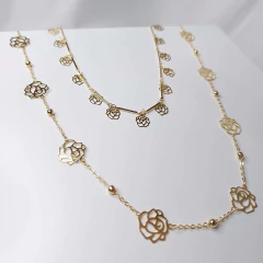 Colar Longo Com Bolinha E Flor Folheado Em Ouro 18k na internet