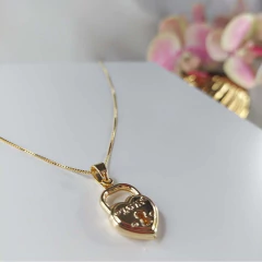 Colar Com Pingente De Cadeado Escrito Amor Folheado Ouro 18k - loja online