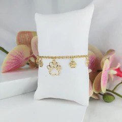Pulseira Com Patinhas De Cachorro Folheado Em Ouro 18k na internet