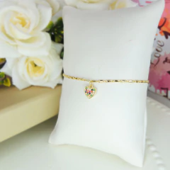Pulseira Com Coração De Zircônias Coloridas Folheado A Ouro 18k na internet