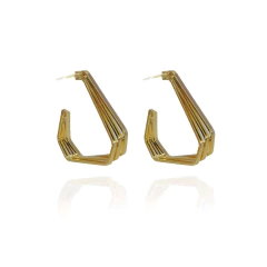 Brinco Argola Três Triangulos Folheado A Ouro 18k