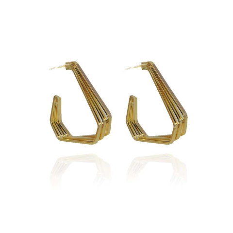 Brinco Argola Três Triangulos Folheado A Ouro 18k