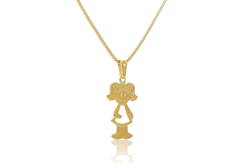Colar Com Pingente De Menina Folheado Em Ouro 18k