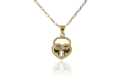 Colar Com Pingente De Cadeado Escrito Amor Folheado Ouro 18k - loja online