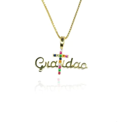 Colar Pingente Gratidão Cruz Colorida Folheado A Ouro 18k - BIDU SHOP