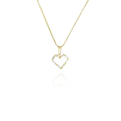 Colar Pingente Coração De Zircônias Brancas Folheado A Ouro 18k
