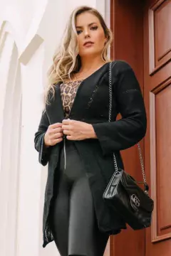 Casaco Longo Liso Tricot Canelado - comprar online