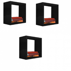 Kit 3 Nicho Decorativo 50x50x20 Cm Preto Em Mdf