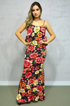 Vestido Longo Viscolycra Floral Babado Alças - comprar online