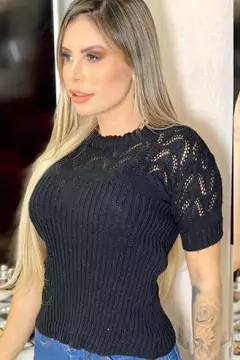 Blusa Tricot Manga Curta Gola Alta - BIDU SHOP