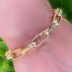 Pulseira De Elos Intercalados Grandes Folheados A Ouro 18k na internet