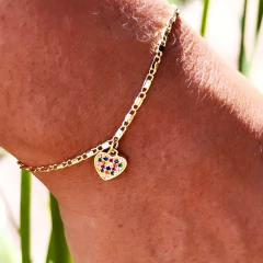 Pulseira Com Coração De Zircônias Coloridas Folheado A Ouro 18k - loja online
