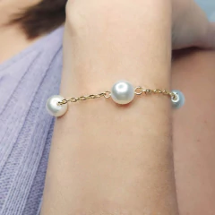 Pulseira De Pérolas Grandes Folheado Em Ouro 18k - comprar online