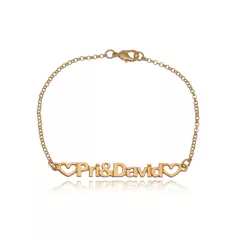 Pulseira Com Nome Do Casal E Corações Vazados Folheado Em Ouro 18k - BIDU SHOP