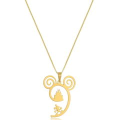 Colar Personalizado Castelo Da Disney E Mickey Folheado Em Ouro 18k