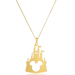Colar Personalizado Castelo Disney Com Mickey Vazado Folheado Em Ouro 18k na internet