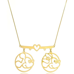 Colar Personalizado Mickey E Minnie Coração Folheado Em Ouro 18k - loja online