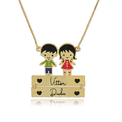 Colar Personalizado Com Crianças Colorida E Nomes Folheado Em Ouro 18k - loja online