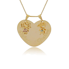 Colar De Coração Com Filhos Em Detalhes Com Zircônia - comprar online