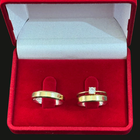 Par de aliança Italiana + Anel Sólitario - comprar online